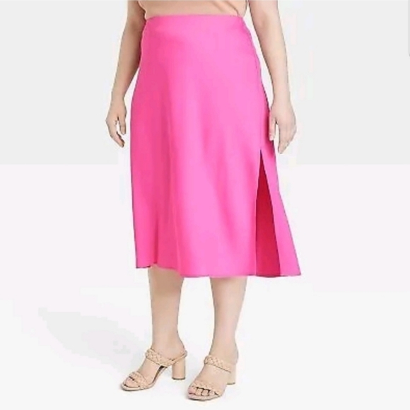 Women's Plus Size Midi A-Line Slip Skirt - A New Day Pink XXL - Picture 1 of 2